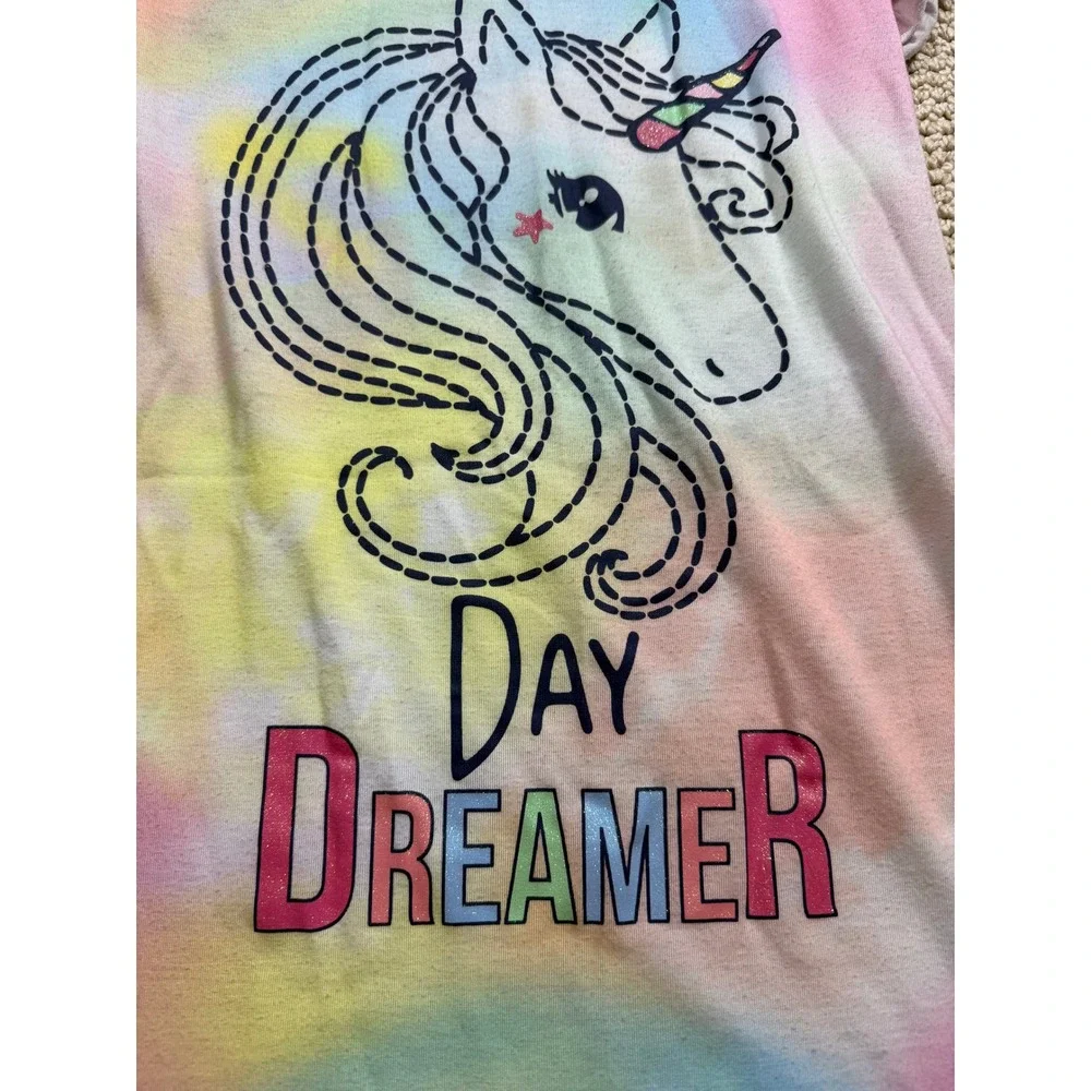 Saint Eve Kids Nightgown Girls Size Small Rainbow Unicorn Tie Die‎ Ruffle Sleeve